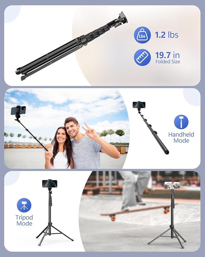 EMART 62’’ Cell Phone Tripod Stand, Adjustable Floor Cellphone Tri Pod Holder with Remote for iPhone and Android, Portable Compact Smartphone Selfie Stick for Video Recording Camera Ring Light Filming