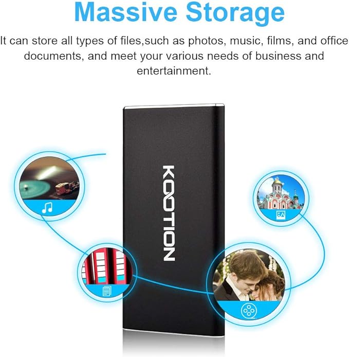 KOOTION External SSD 250GB Portable SSD High-Speed Solid State Drive, Read up to 500MB/s & Write up to 450MB/s