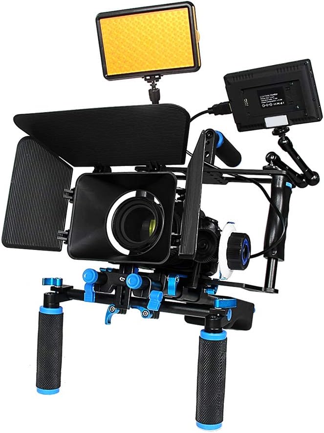 Shoulder Rig Stabilizer Kit, Aluminum Alloy Camera Stabilizer Cage with Top Handle Follow Focus Rods Shoulder Rig 1/4 3/8 Screw