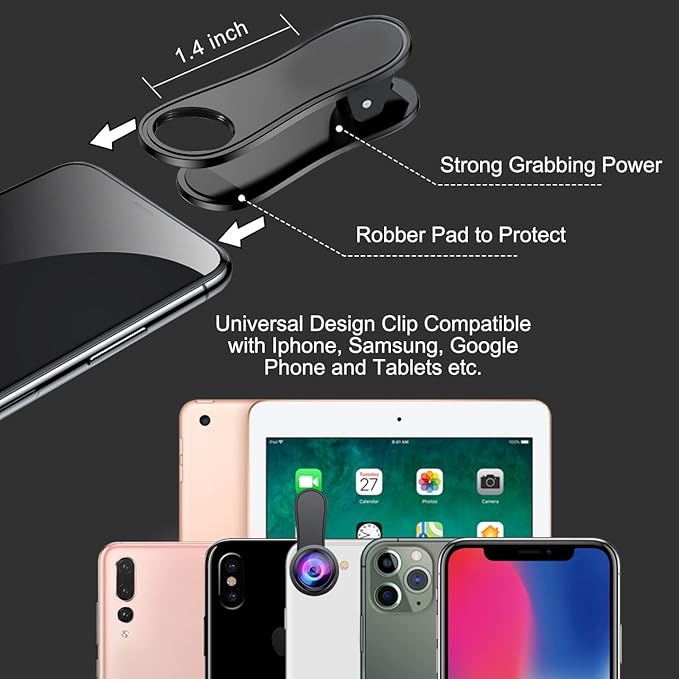 KEYWING Fisheye Lens 198° Fish Eye Phone Camera Lens Kit for iPhone Fish Bowl Camera Lens Attachments for iPhone 7 8 x xr 11 12 13 pro max Samsung Smartphone Black