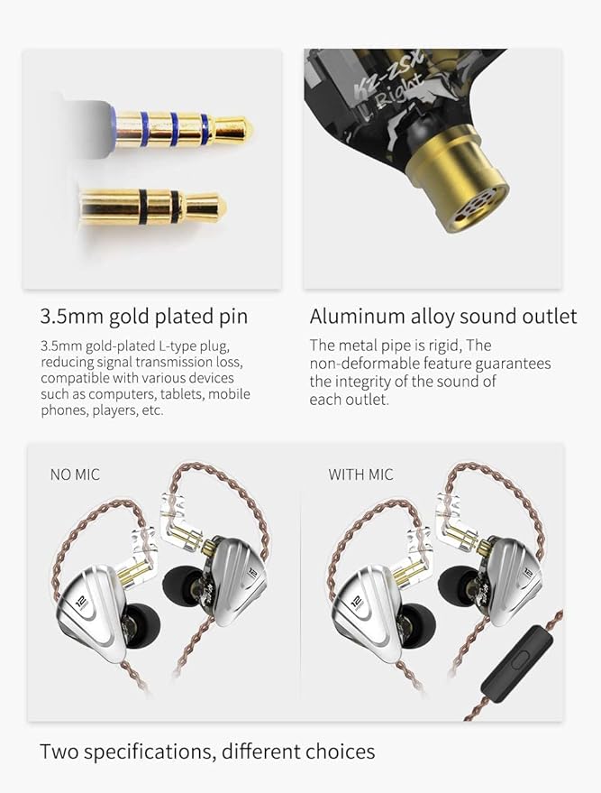 KZ Wired Earbuds ZSX in-Ear Headphones with Dynamic Crystal-Clear Sound and Ergonomic Custom-Fit Earpieces (S/M/L), 3.5mm Jack for Phones and Laptops(with Mic,Black)