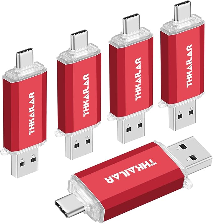 Thkailar 5 Pack 32GB Fat32 USB C Flash Drive OTG High Speed for Store Data-USB 3.0 Thumb Drive C Jump Drive-Compatible with Samsung,Mac Pro,Laptops,Tablets,PC(Red)