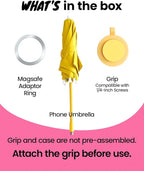 3 in 1 Magnetic Umbrella Sunshade Collapsible Expandable Phone Grip & Stand - Elegant Magsafe Compatible Phone Holder for Secure Grip and Hands-Free Viewing (Yellow)