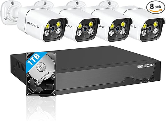 16CH ExpandableWESECUU Poe Security Camera System, 4K CCTV Camera Security System 8pcs IP Home Security Cameras Outdoor, 2-Way Audio, Human Detection, with 3TB HDD for 24-7 Recording (POE4 KIT)