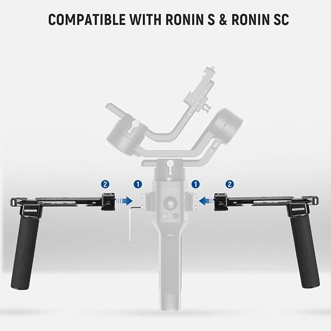 NEEWER Dual Handgrip Compatible with DJI RS4 RS4 Pro RS3 RS3 Pro RS2 RSC2 Ronin S SC Gimbal, Dual Handle Kit with 2 Mini NATO Rails, Quick Release NATO Clamps, 1/4" & 3/8" Threads, GA006