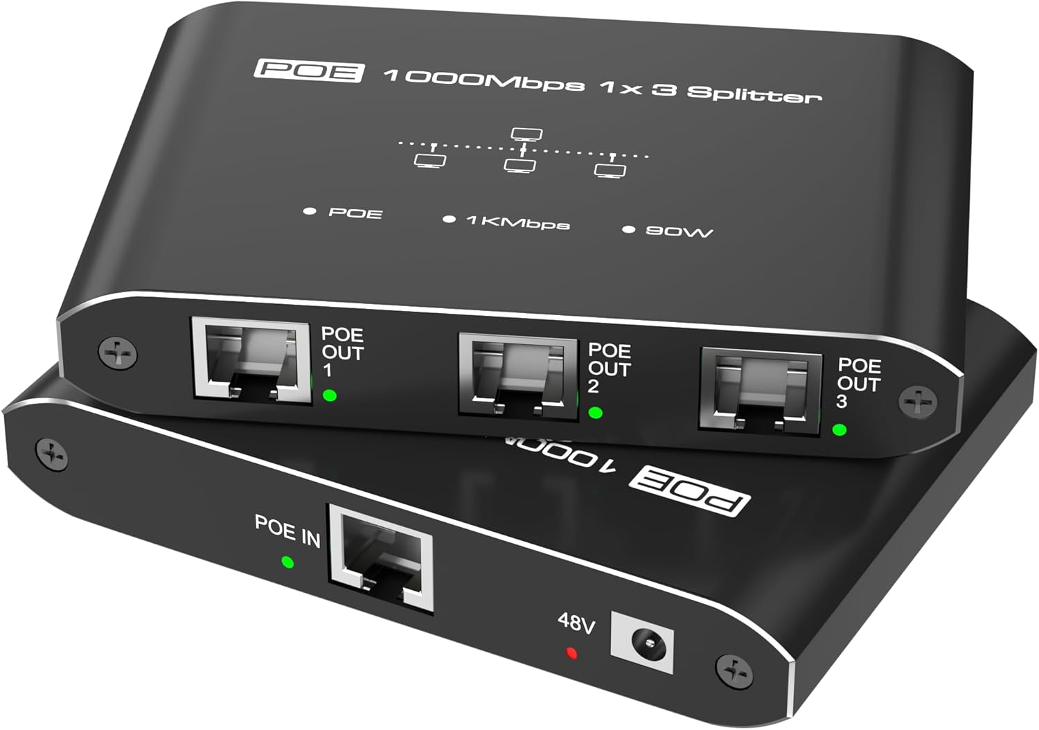 PoE Switch 1 in 3 Out, Gigabit 3 Port PoE Splitter, IEEE 802.3at/af Compliant, 30W per Port Power Over Ethernet Hub for IP Cameras/Access Points/VoIP Phones (328 Ft), Network Hub for Cat5e/6/7/8 Cable