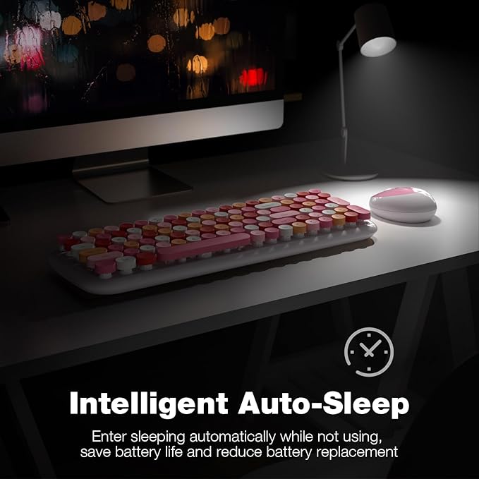 KNOWSQT Wireless Keyboard and Mouse Combo, White Mixed 100 Keys 2.4 GHz Round Keycap Typewriter Keyboards, USB Receiver Plug and Play, for Windows, PC, Laptop, Computer, Desktop