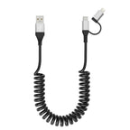 USB to USB-C and Lightning Cable 2 in 1 Coiled Cable Support Aple Carplay & Android Auto [MFi & 3A Fast Charge & Data Sync] Coiled Lightning and USB C Cable for iPhone 17/16/15/14/13/Android, Silver