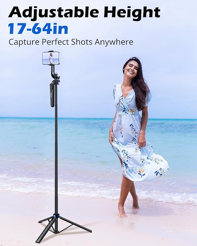 UBeesize 64'' Extendable Phone Tripod & Selfie Stick with Light and Remote, Adjustable Tripod Stand for iPhone 11-16, Android, GoPro, Cameras, Travel Vlogging & Video Recording