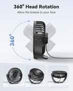 USB Desk Fan, 5 Inch Mini Portable, 3 Speeds Strong Airflow Personal Desktop, Detachable Cooling Fan 360° Rotation Quiet Small Fan for Desk Home Office Travel Car, Black, 5ft Cable