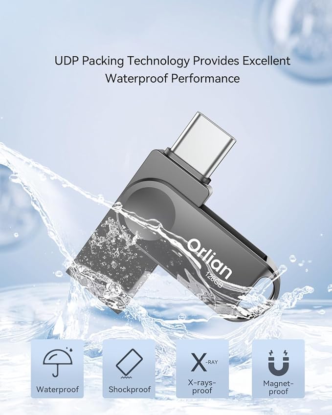 128GB USB C Flash Drive, Dual Drive USB 3.0 and Type C Thumb Drive Up to 110MB/s Read Metal Waterproof Swivel Design Portable for PC Laptop Tablet Android Smartphone iPhone 15 and More, Gray
