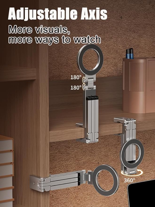 Magnetic Tripod for iPhone, Multi-Functional 360° Rotating Phone Tripod Stand, Clipable, Foldable and Triangular Fixing Airplane Travel Essentials Phone Holder