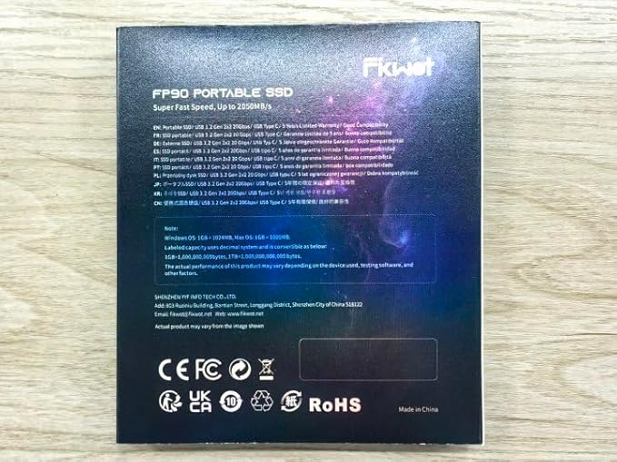 500GB Portable SSD, Up to 2050MB/s, USB 3.2 Gen2 USB-C, IP68 Water & Dust Resistant, Shockproof, External Solid State Drive for Smart TV, Cameras, iPhone 16/15, Windows, Mac and Other Devices (FP90)