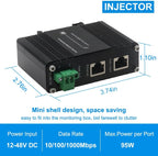 Industrial PoE++ Gigabit Injector 12-48VDC Input - Din Rail/Wall Mount,IEEE 802.3 at,Outdoor Rated Networking Power Supply 95W Ethernet Over Power for Industrial Devices and Camera