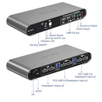 2 Port DP USB 3.0 Automatic KVM Switch Dual Monitor 4K@144Hz Two Computers Two DisplayPort Monitors switcher, 8K@30Hz, Aluminum hotkey Audio mic, Digital Display, HDR10 with Cables