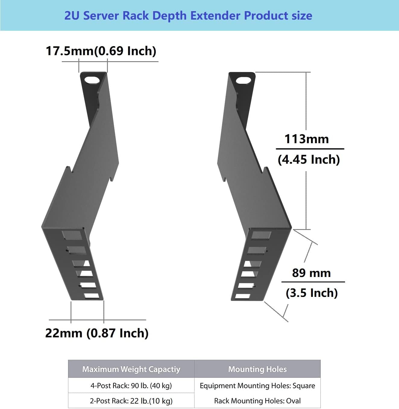 Jingchengmei 2U Server Rack Depth Extender - 4-Inch Deep -Recessed Rack Mount Adapter Kit for Network Rack (2UEXB)…