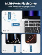 Gulloe 256GB Flash Drive Intended for iPhone, Memory Stick Storage for Photos and Videos Backup, Compatible with iPhone iPad Android PC, Plug and Play, No Application Required (Navy Blue)