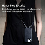 alto Crossbody Phone Lanyard: detachable patch, nylon strap with Italian leather pad, for iPhone and android full body phone cases (Raven Black)