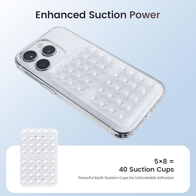 Klearlook 4Pack Silicone Suction Cup Phone Case Mount Double Sided, Sticky Phone Grip for Cell Phone, Hands-Free Phone Accessories for Selfies and Videos, Clear & Light Pink & Hot Pink & Black