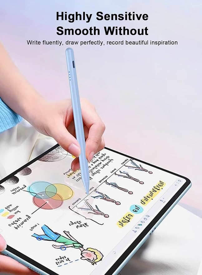 Stylus Pen for Android Tablet/Phone Pom Tips Fast Charge Stylus Pen for iPhone Magnetic Active Pencil Compatible with Samsung A9+, iPhone, Lenovo and Other Android Smartphone and Tablet Devices-Blue