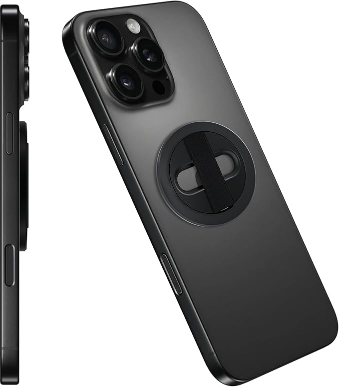 Lite 2 Magnetic Phone Grip, [Elastic Finger Strap] Phone Loop Holder, Compatible with Magsafe Series iPhone 16 15 14 13 12 Pro max, Black