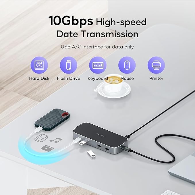 Laptop Docking Station - Triple USB-C, Dual 4K Display, Macbook M1/M2/M3/Windows, USB-A, Ethernet