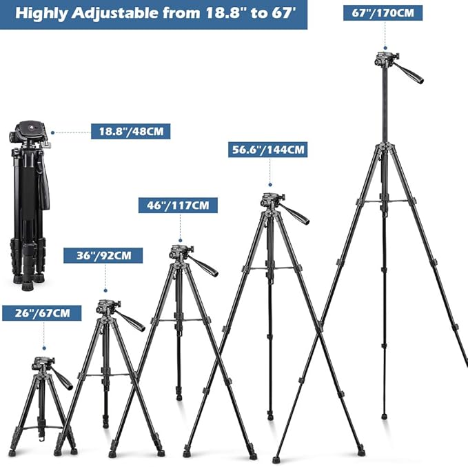 UBeesize 67” Camera Tripod with Travel Bag, Cell Phone Tripod with Bluetooth Remote and Phone Holder, Compatible with All Cameras, Cell Phones, Projector, Webcam, Spotting Scopes