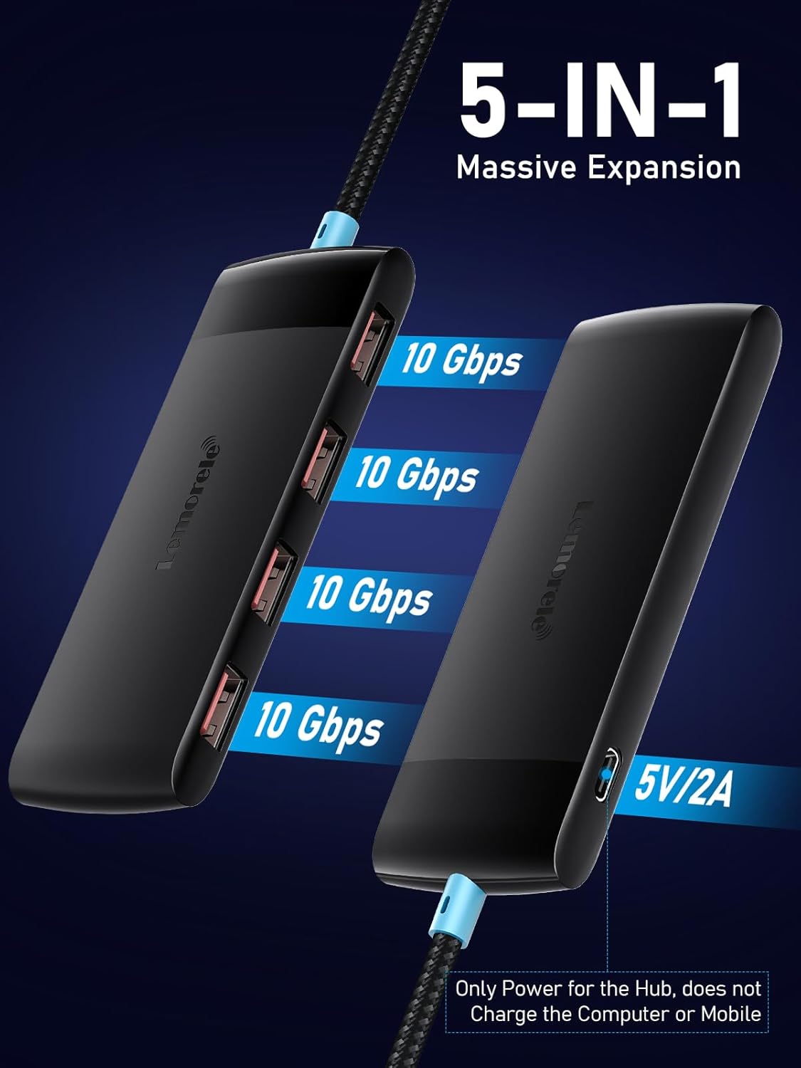 10Gbps USB C Hub, 4 Ports USB 3.2 Splitter for Laptop, USB C to USB Multiport Adapter w/Charging Port, for MacBook Pro/Air, iMac, Surface Pro, Dell, HP, iPad, Samsung, Etc., 0.65ft Cable