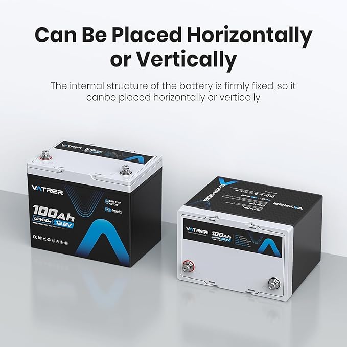 12.8V 100Ah Upgrade Group 24 Lithium LiFePO4 Battery, Built-in 100A BMS Rechargeable Battery, Low/High Temperature Cutoff Protection, Perfect for RV, Boat, Off-Grid, Solar Energy System, Backup Power