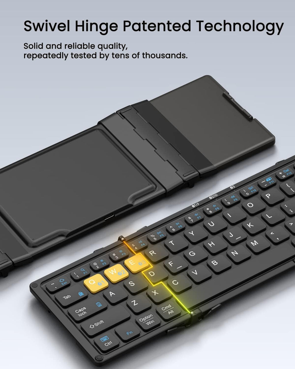 Foldable Bluetooth Keyboard, Wireless Portable Keyboard with Larger Touchpad, Pocket-Sized Folding Travel Keyboard for MacOS Android Windows iOS, Sync Up to 3 Devices (BT5.1 x 3)