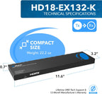 OREI HDMI Extender Splitter 1 in 8 Out Over CAT6/7 Cable 4K@30Hz with EDID Management - Up to 132 Ft - Loop Out - IR Control - Low Latency