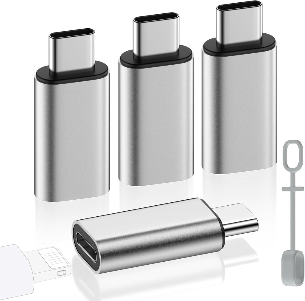 MoKo 4 Pack Lightning Female to USB C Male Adapter,USB-C Lightning Adapter for iPhone Air 17 16 15 Pro Max Plus, iPad Pro/Air, Galaxy,iPhone to USB C Adapter for Data Sync, NOT for Audio/OTG,Silver