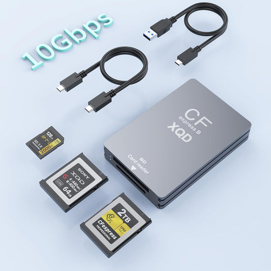 10Gbps CFExpress Type B Card Reader - 5 in 1 USB C&USB A CFexpress/XQD/SD Card Reader for CFexpress Type B+SD 3.0 Card+XQD Card Reader, CFexpress Adapter Memory Card Reader for Wins/Mac/Linux/Android