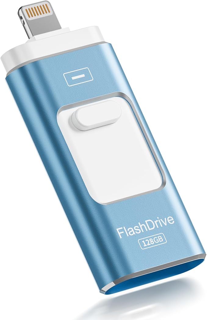 Apple MFi Certified 128GB Flash Drive for iPhone Thumb Drive Photo Stick, USB Memory Stick iPhone Flash Drive for Photos Videos, High Speed Jump Drive Compatible for iPhone/iPad/Android/PC (Blue)