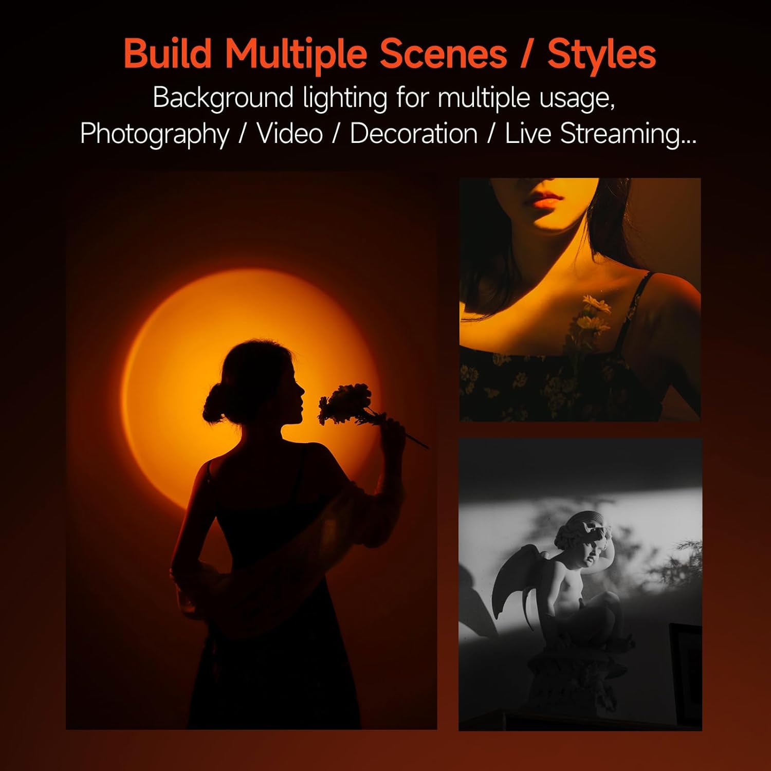 PHOTOOLEX 4 Colors Photography Flashlight, 8400mAh Power Portable Spotlight for Photography, LED Flashlight Aluminum Alloy Light for Video Recording & Vlogging, Sunset Light Rechargeable Flashlights