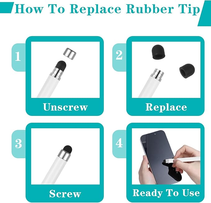 36Pcs Rubber Tips for Stylus Pens, 0.2'' & 0.28'' Universal Stylus Tips, Replacement Soft Nibs for Touch Screen Pen, High Sensitivity, No Scratches