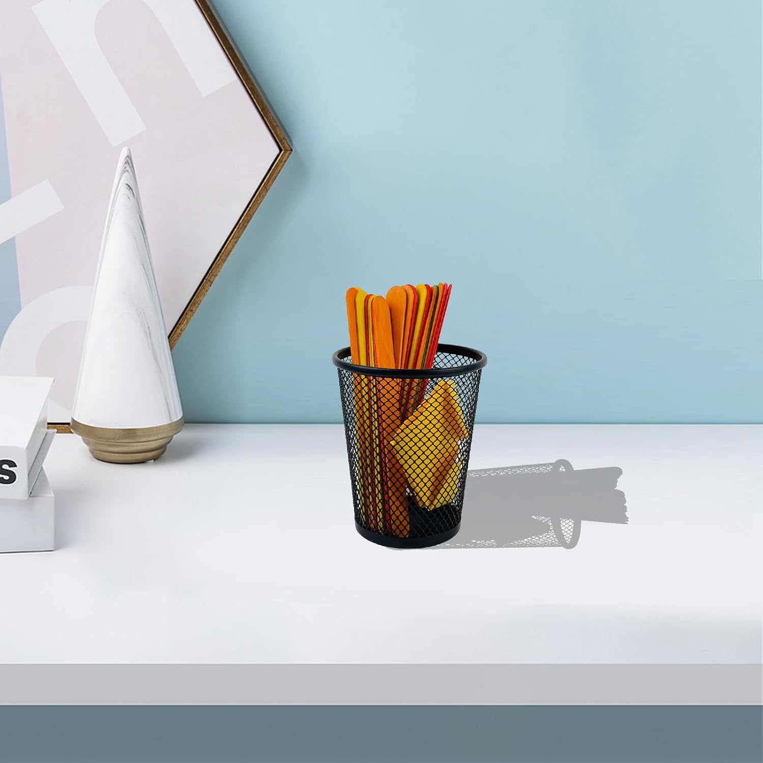 Desk Pencil Pen Holder, Wire Mesh Pen Cup Holder for Desk Organizer and Office Desk Accessories (3 Pack)