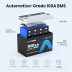 12V 100AH Bluetooth LiFePO4 Lithium Battery with Self-Heating, Built-in 100A BMS, Supports Low Temp Charging(-4°F), 5000+ Cycles, Perfect for RV/Camper, Solar, and Off-Grid Applications, etc.