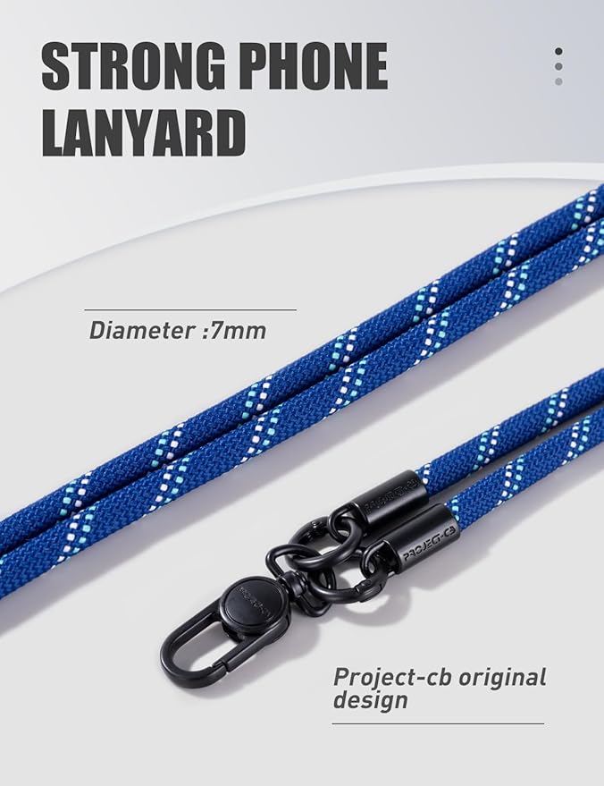 project-cb Phone Lanyard×1,Phone Tether Tab×2,Cell Phone Lanyards for Around The Neck,Rope Lanyard,Universal Adjustable Phone Strap Crossbody,Cell Phone Chain(Blue)