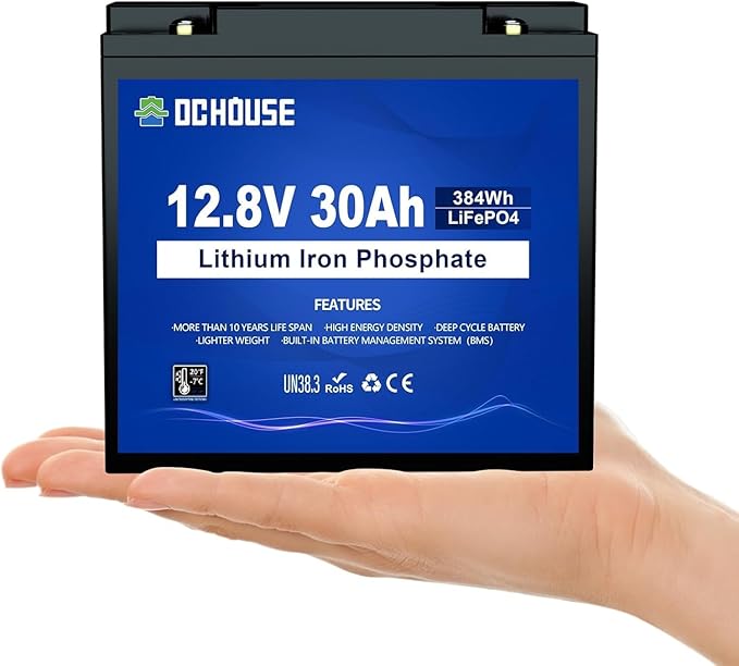 DC HOUSE 12V 30Ah Mini LiFePO4 Lithium Battery, BCI Group U1 with 30A BMS, Low Temp Cut-Off, 4000+Deep Cycles Perfect for Fish Finder, Trolling Motor, Kids Scooters, Power Wheel Chair,Boat, RV, etc