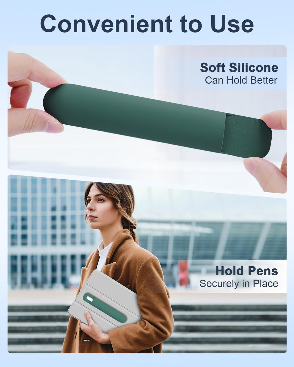 eZAKKA Silicone Pencil Holder For Most Pens,Pencils, 7.8 inch Self-Adhesive Stick To Notebooks,Diary, Desks,Tablet, Green, 1 Pack