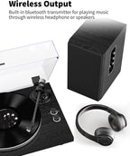 Turntable Vinyl Record Player Support Bluetooth Output Phono/Line Switch Pitch Control with Pre-Installed Counterweight & Magnetic Cartridge, Belt Drive 2 Speed