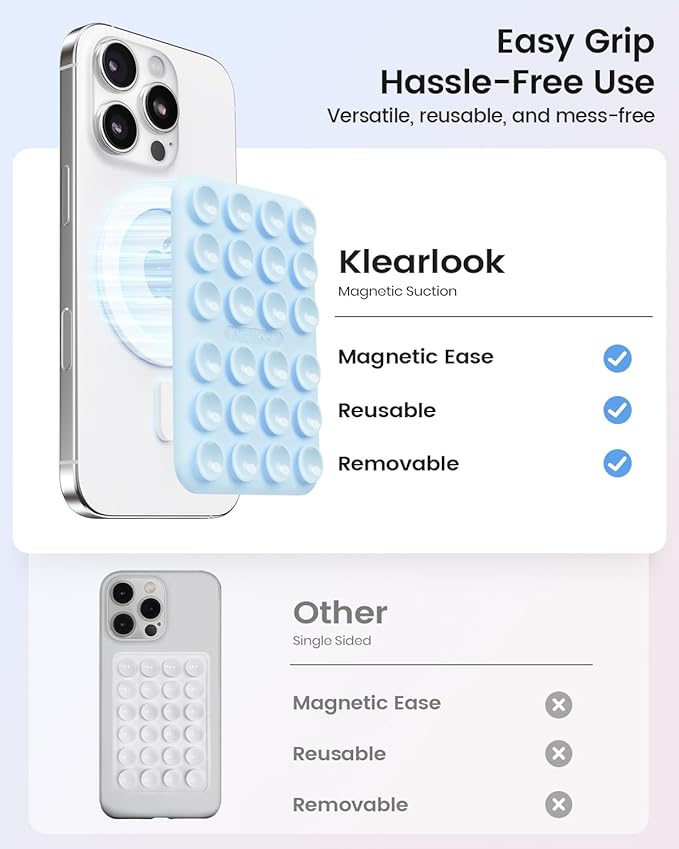 Klearlook Magnetic Suction Phone Mount for MagSafe Case, Removable Sticky Phone Grip Holder for Hands-Free Makeup/Selfie/Live Streaming/Vlog for TikTok & Instagram Influencer/Creator, Light Blue