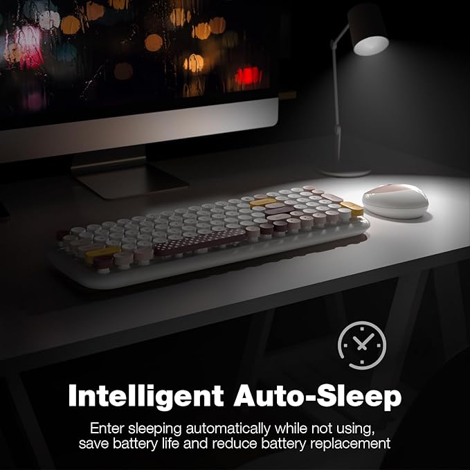 KNOWSQT Wireless Keyboard and Mouse Combo, Light Beige 100 Keys 2.4 GHz Round Keycap Typewriter Keyboards, USB Receiver Plug and Play, for Windows, PC, Laptop, Computer, Desktop