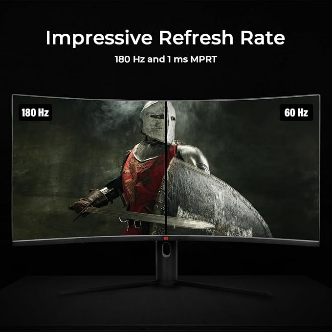 Deco Gear 34" 3440x1440 21:9 Ultrawide Curved Monitor, 180Hz, HDR10, 4000:1 Contrast Ratio, 99% sRGB, 16.7 Million Colors, Adaptive Sync, Blue Light Reduction