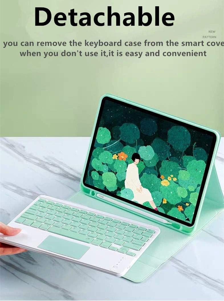 AnMengXinLing Lovely Keyboard Case for iPad 9th/8th/7th Generation with Mouse,Case for iPad9 iPad8 iPad7 10.2 inch with Pencil Holder and Deatachable Keyboard Mouse, Mint Green