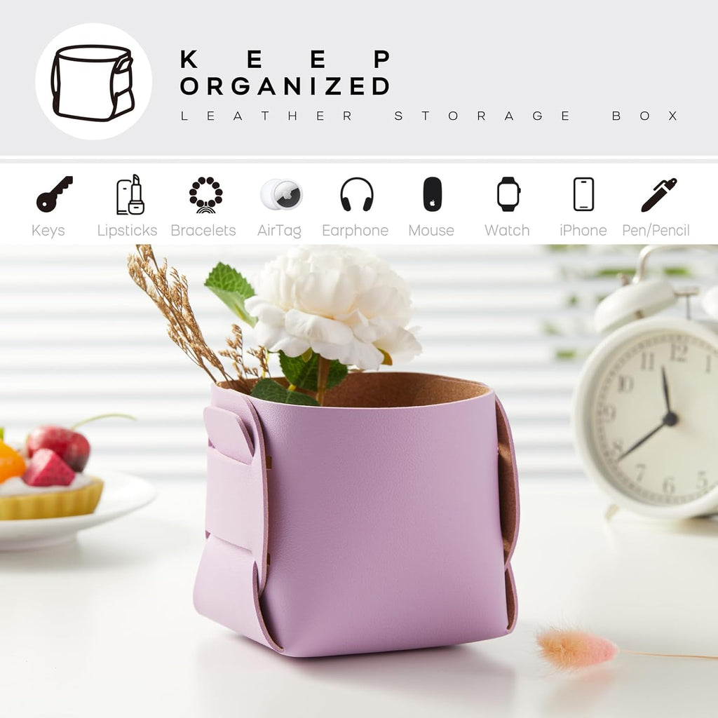 HOMIEAZICOZI 2-Pack Cork Leather Desk Accessories Storage - Pencil Pen Holder - Makeup Brush Holder Organizer - Stylish Addition to Home Decor (Purple)