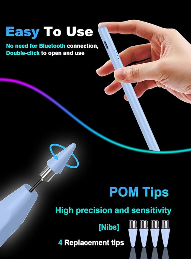 Stylus Pen for Android Tablet/Phone Pom Tips Fast Charge Stylus Pen for iPhone Magnetic Active Pencil Compatible with Samsung A9+, iPhone, Lenovo and Other Android Smartphone and Tablet Devices-Blue