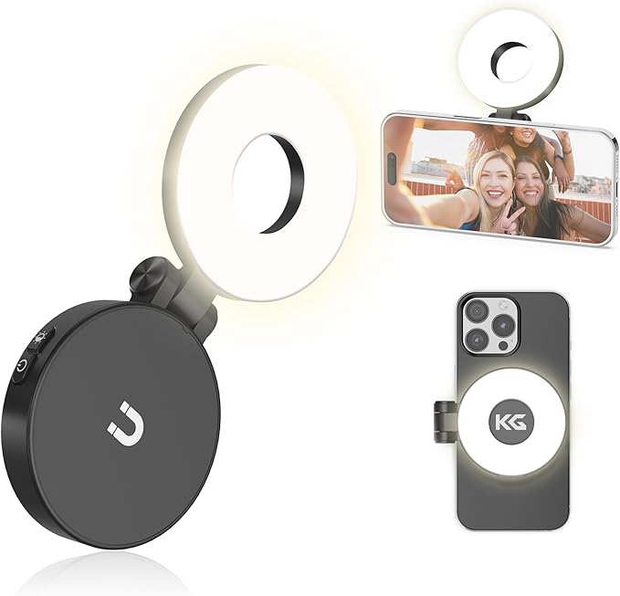 KraftGeek Magnetic Selfie Light for iPhone Magsafe, Portable Phone Ring Light for Video Recording, Rechargeable Lightweight Travel LED Cell Phone Light, Black