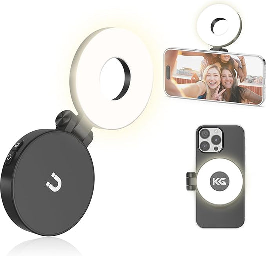 KraftGeek Magnetic Selfie Light for iPhone Magsafe, Portable Phone Ring Light for Video Recording, Rechargeable Lightweight Travel LED Cell Phone Light, Black